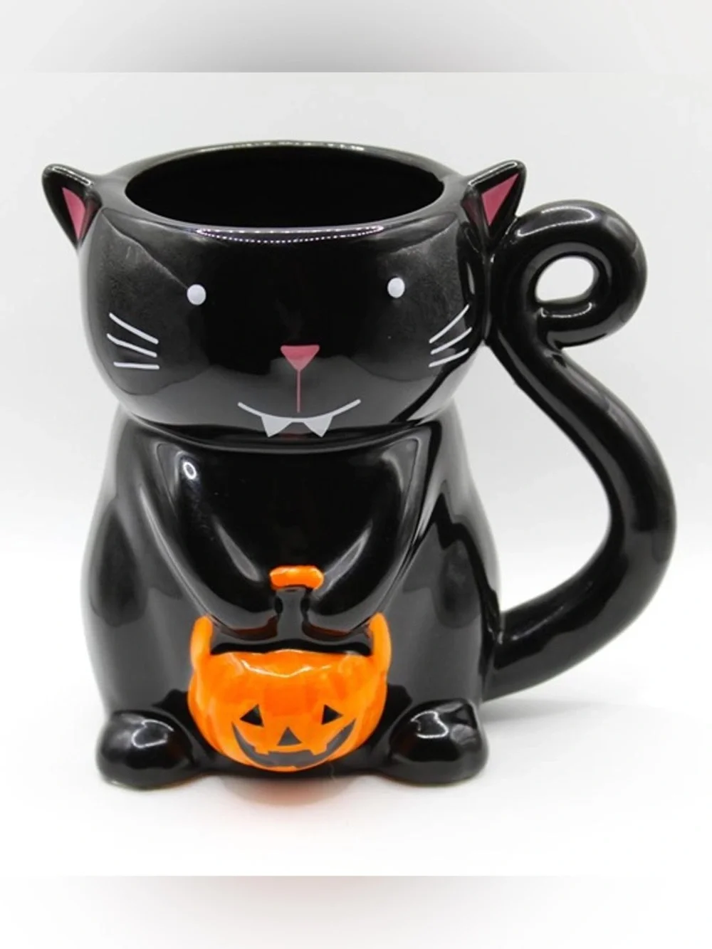 Halloween Black Cat Mug with Orange Pumpkin